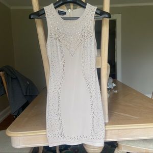 Bebe Nude Bodycon Beaded Dress